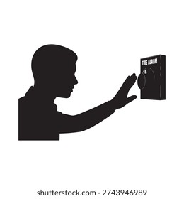 Silhouette of a person activating a red fire alarm pull station