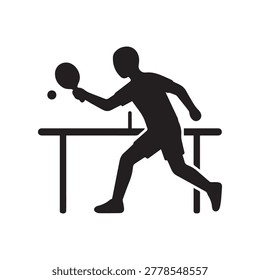 A silhouette of a person actively playing table tennis, captured in mid-action while swinging a paddle to hit a small ball. The figure is positioned beside a rectangular table, emphasizing motion and .