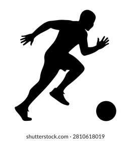 Silhouette of a person actively running and preparing to kick a soccer ball, capturing movement and athleticism in sports activity.