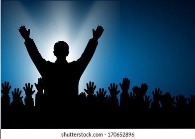 silhouette of the person among public