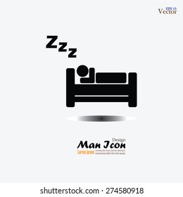 silhouette of person in bed.man sleeping icon.vector illustration.
