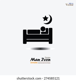 silhouette of person in bed.man sleeping icon.vector illustration.