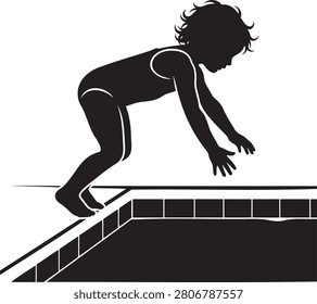 silhouette person bending over edge pool reckless danger unsafe behavior isolated black white vector illustration graphic