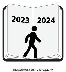 Silhouette of a person in a book changing old year to new year