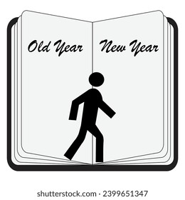 Silhouette of a person in a book changing old year to new year