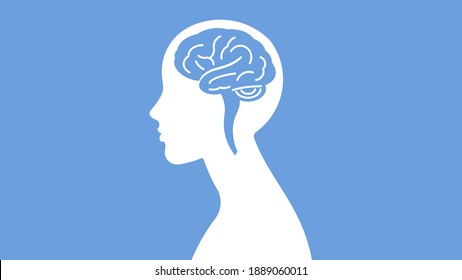 Silhouette of person with the brain inside. Profile of a human head with shoulders. Schematic representation of the human brain.