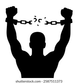 Silhouette of a person Breaking Chains Symbolizing Freedom. vector illustration