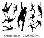 silhouette person. Climb silhouettes. mountaineer climber hiker people. Extreme Rock climbers silhouettes. Set of Climber Silhouette vector illustration. male.