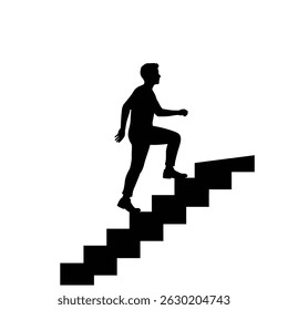 Silhouette of a person climbing stairs representing progress and achievement