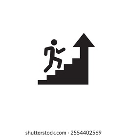 Silhouette of Person Climbing Stairs Symbolizing Success and Progress. Ideal for concepts of motivation, improvement, and upward movement.