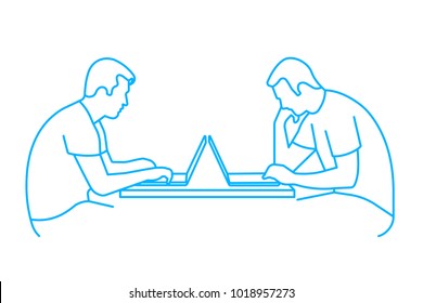 Silhouette of the person at the computer.