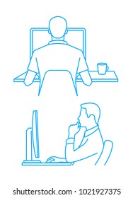 Silhouette of the person at the computer.