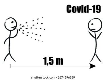 Silhouette Of Person Coughing Another At A Distance To Prevent Covid-19.