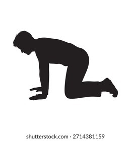 Silhouette einer Person in kriechender Position, die scheinbar in Bewegung ist