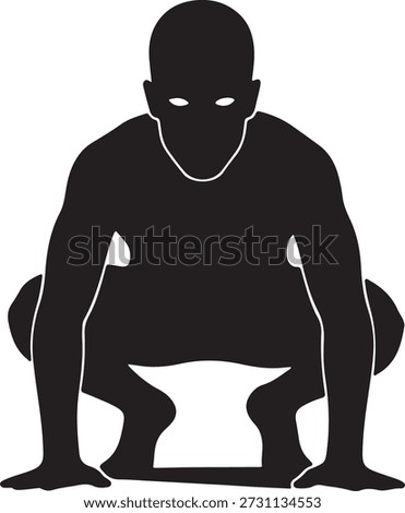 Silhouette of a person crouching or squatting in a forward-facing position isolated on a white background