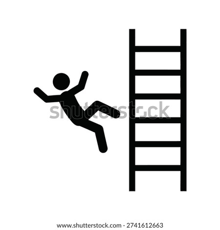 Silhouette of a person falling from a ladder representing a danger or accident symbol isolated on transparent background
