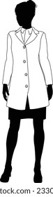 Silhouette person female scientist, engineer or professor woman in a lab coat. Could also be a chemist, science teacher or a pharmacist.