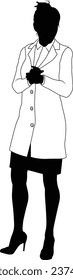 Silhouette person female scientist, engineer or professor woman in a lab coat. Could also be a chemist, science teacher or a pharmacist.