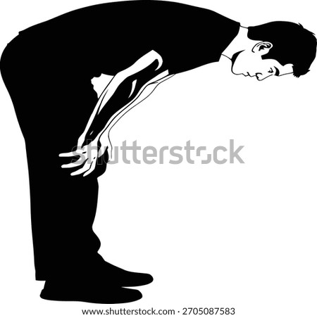 Silhouette of Person in Forward-Bending Posture with Hands on Thighs
