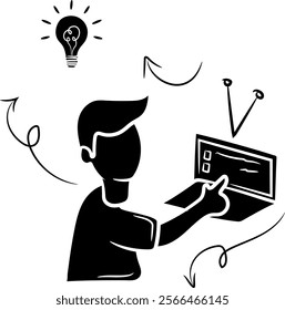 Silhouette of a person in front of a computer studying, Online education silhouette