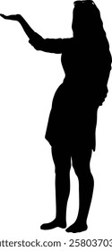 Silhouette of a person gesturing with an open hand, suggesting presentation or invitation.