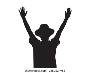silhouette of a person with hands up vector