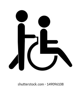 silhouette person helping another push wheelchair 
