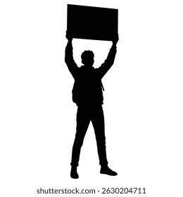 Silhouette of a person holding a blank sign for protest or demonstrations