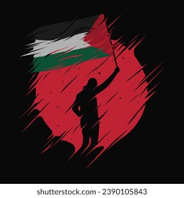 Silueta de una persona con bandera palestina con fondo lunar abstracto. Adecuado para el diseño de camisetas