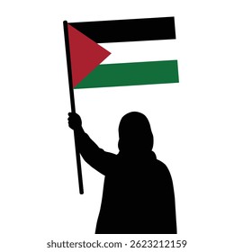 Silhouette Of Person Holding Palestine Flag High In The Air Illustration