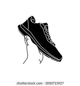 Silhouette person holding shoes design vector