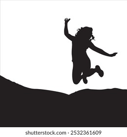 Silhouette of a person joyfully jumping against a bright background.