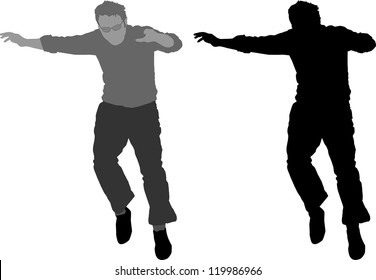 silhouette of the person in a jump