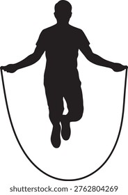 Silhouette of a person jumping rope in a dynamic athletic pose silhouette vector icon