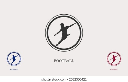 silhouette of person kicking a ball in a circle with three color choices. abstract flat design vector logo icon.