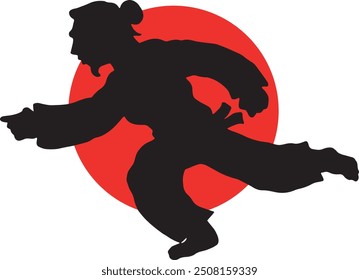 SILHOUETTE VON PERSON IN KIMONO - KAMPFKUNST SPORTLER IN BEWEGUNG