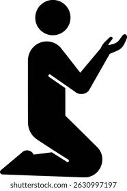 Silhouette of Person Kneeling and Praying Vector Icon

