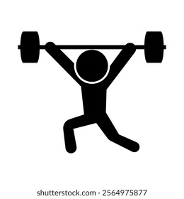 Silhouette of a person lifting a barbell overhead. Weightlifting vector.