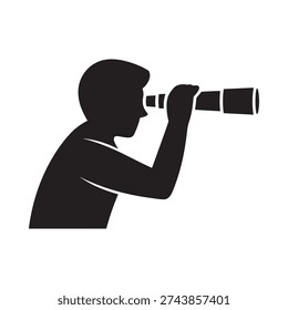 Silhouette of a person looking through binoculars a focused observation