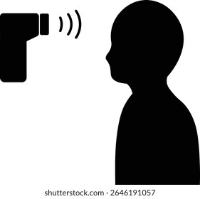 Silhouette of a person measuring body temperature with a non-contact thermometer