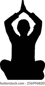 Silhouette of a person meditating, hands in a prayer position, peaceful and serene.