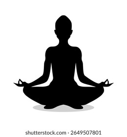 Silhouette of a person meditating in lotus position, symbolizing calmness, focus, and inner peace.