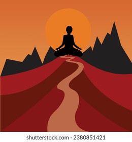 Silhouette of a person meditating in a mountain landscape