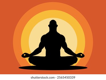 Silhouette of person in meditation position doing yoga at sunrise or sunset