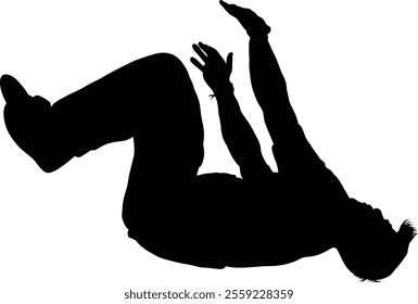 Silhouette of a person mid-backflip against a transparent background, emphasizing motion and dynamism.