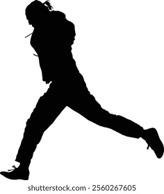 Silhouette of a person in motion, capturing the dynamic energy of a leap with a transparent background.