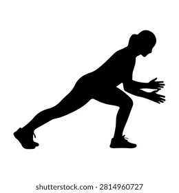 Silhouette of a person in motion, running forward with arms extended, emphasizing movement and energy in a minimalistic style.