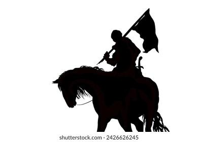 silhouette of a person on horseback holding a flag in his hand