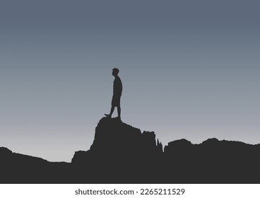 silhouette of a person on the rocks vector illustration.