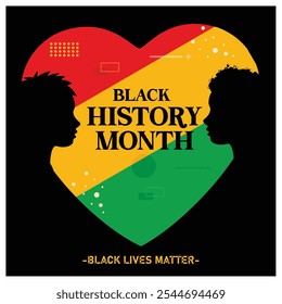 Silhouette of a person with a Pan-African flag. Honoring the contributions of African Americans to the United States. Black History Month concept. Flat vector illustration.